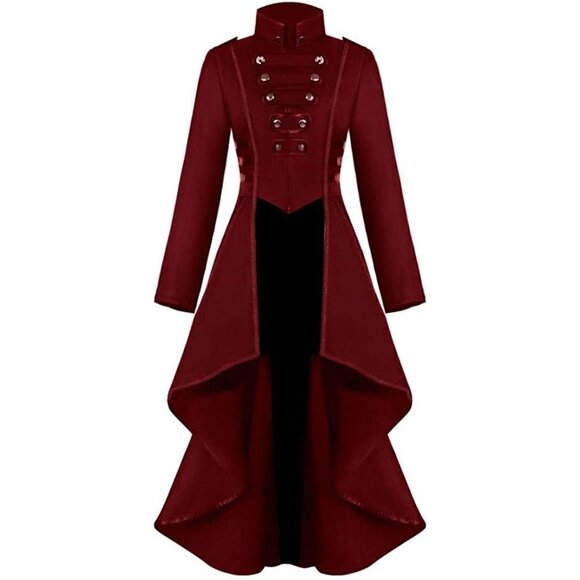 Steampunk Victorian Swallow Tail Long Trench Coat Jacket Red Cosplay Punk NWT - Picture 1 of 6